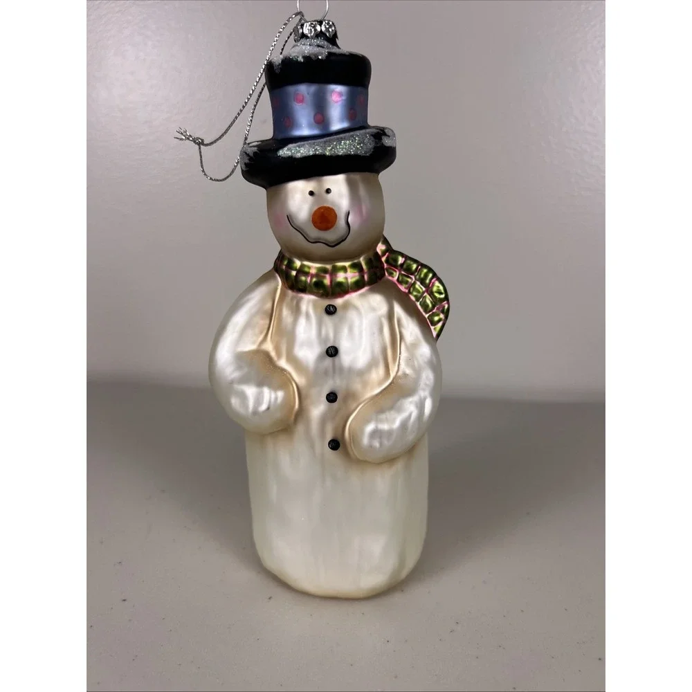 Kurt Adler Handblown Glass Snowman Christmas Ornament Top Hat‎ Scarf Festive
